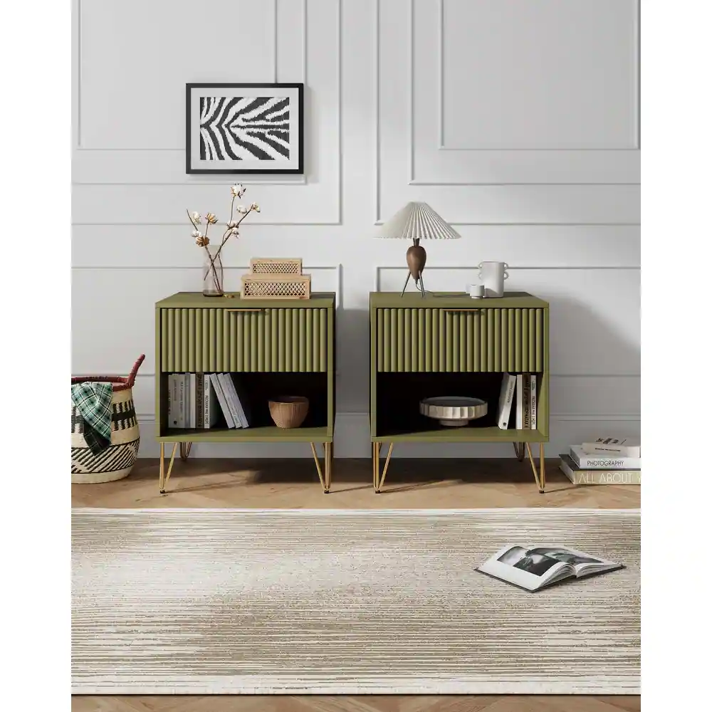 Zavior Dumbo Mid Century 1 Drawer Nightstand Set of 2