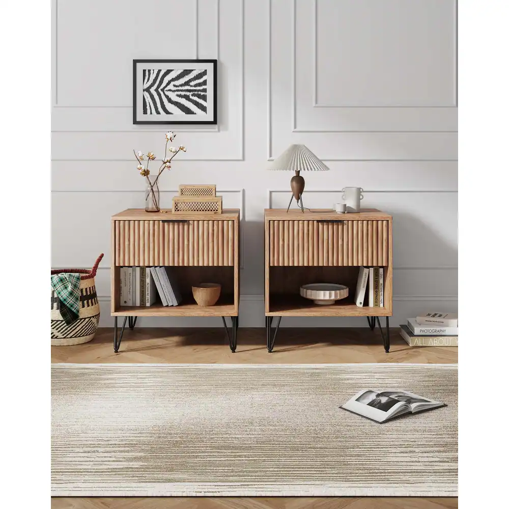 Zavior Dumbo Mid Century 1 Drawer Nightstand Set of 2