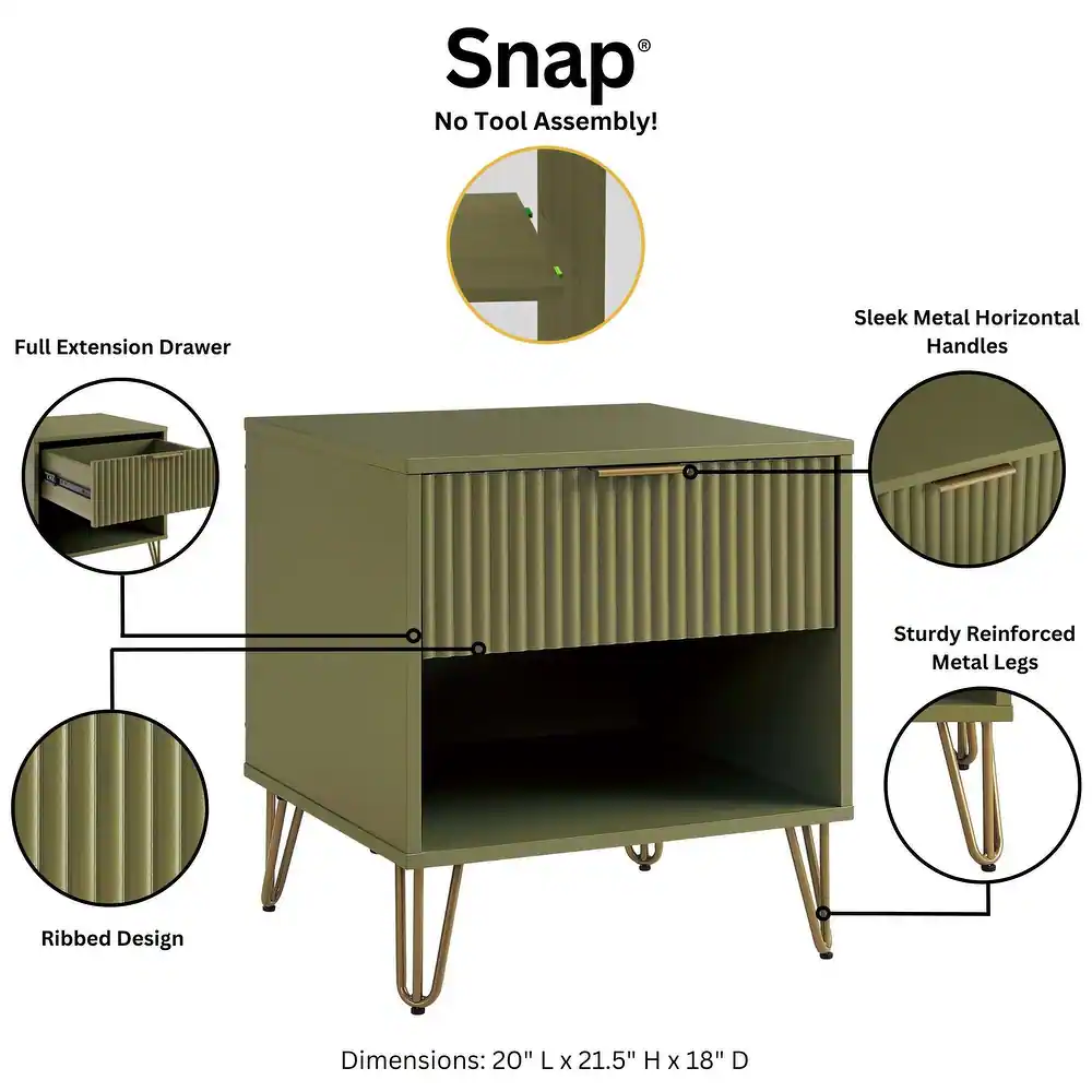 Zavior Dumbo Mid Century 1 Drawer Nightstand Set of 2