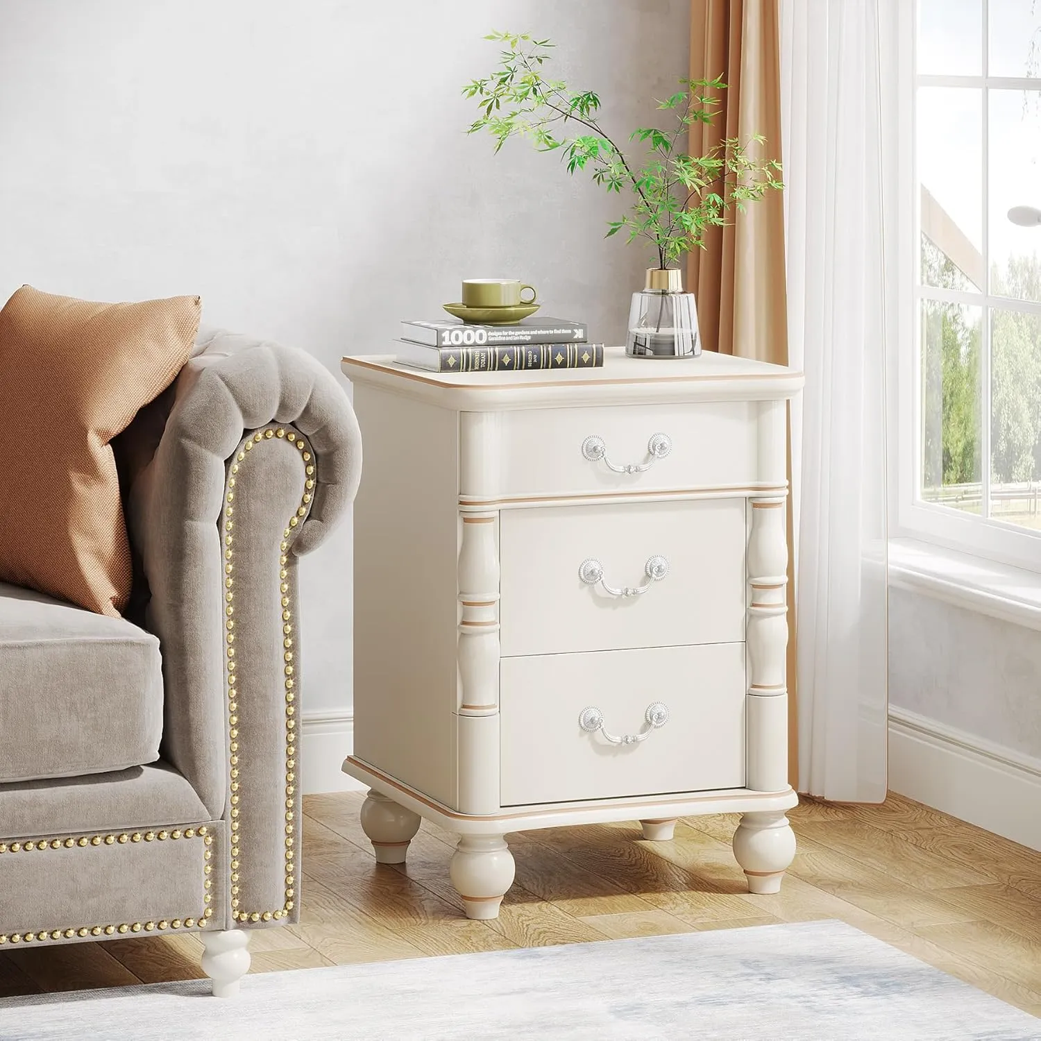 Zavior Modern 3-Drawer Nightstand with Solid Wood Legs