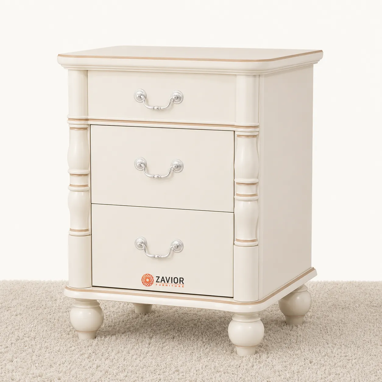 Zavior Modern 3-Drawer Nightstand with Solid Wood Legs