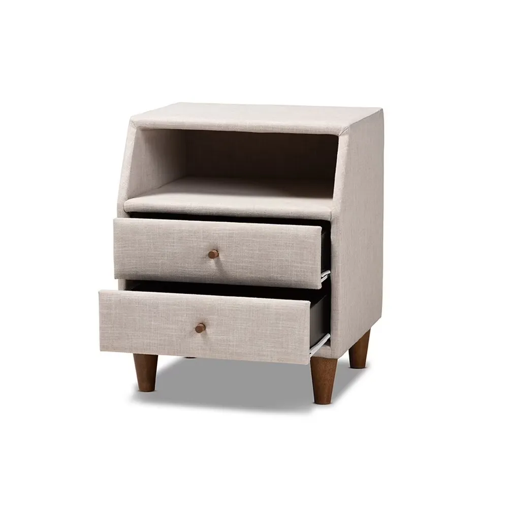 Zavior Claverie Mid-Century Fabric Upholstered Nightstand