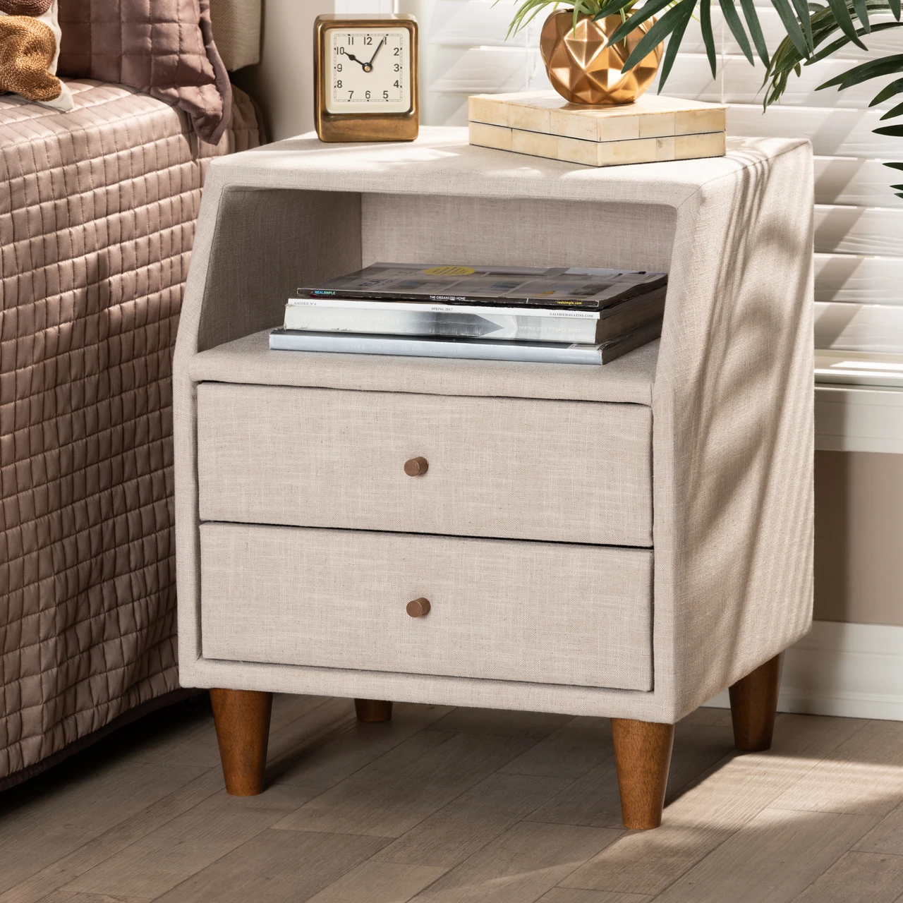 Zavior Claverie Mid-Century Fabric Upholstered Nightstand