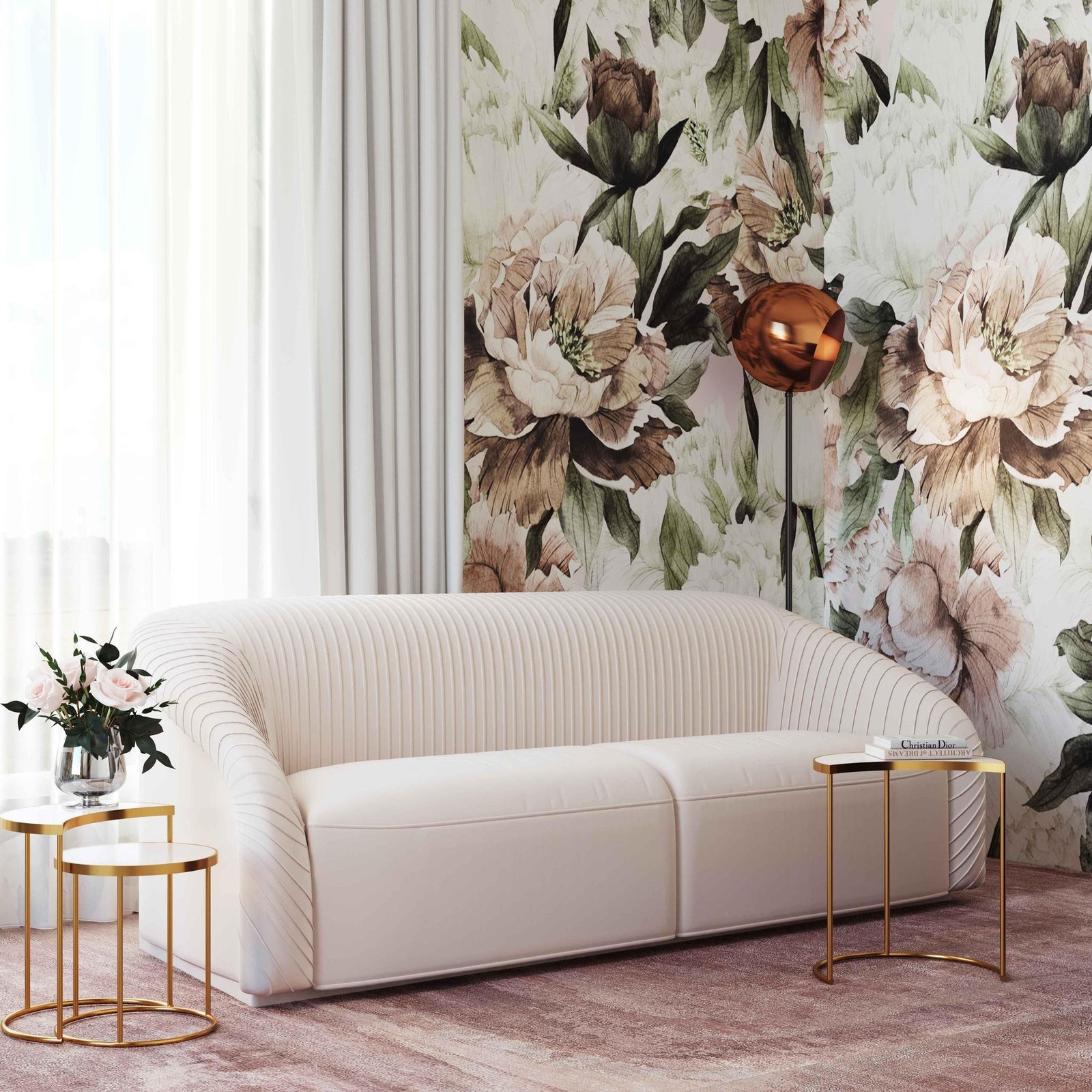 Yara Pleated Beige Velvet Sofa - product image 1